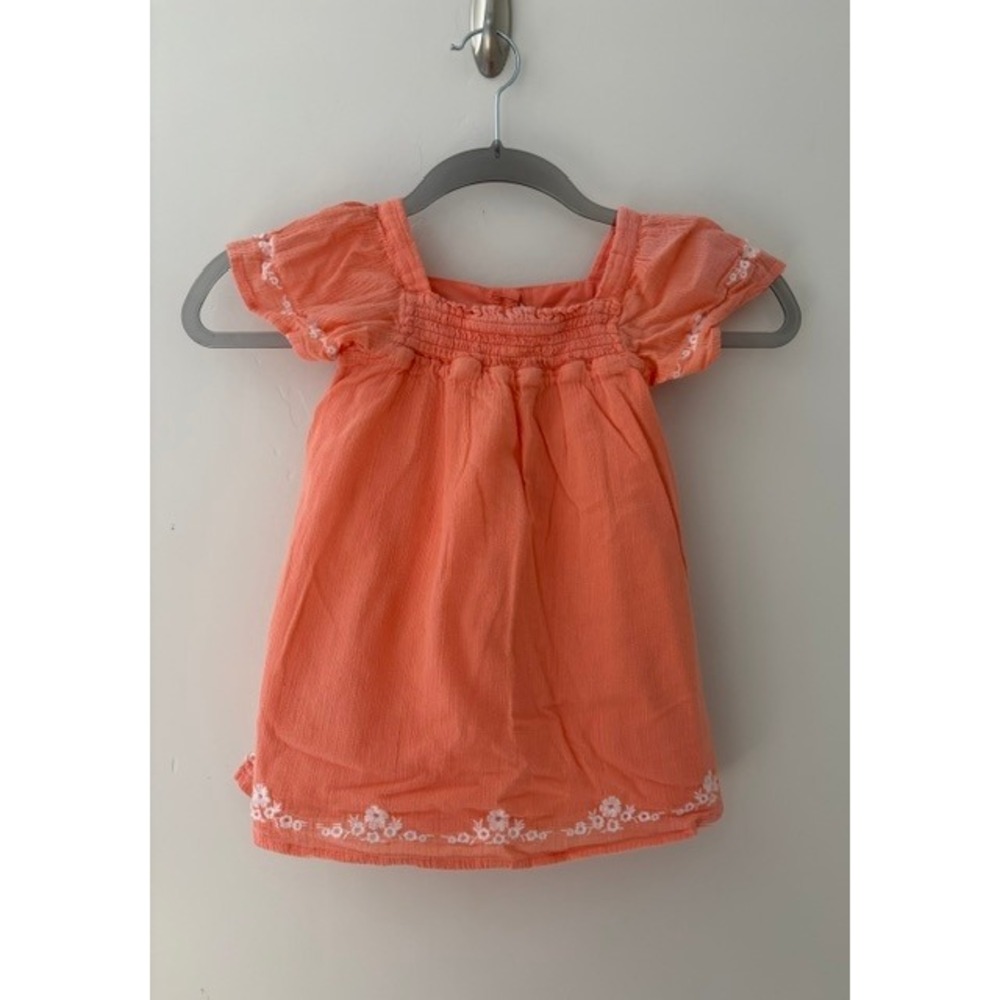 Janie and Jack Toddler Girls Coral Gauze Smocked Floral Embroidered Top 2T